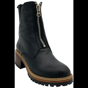 Hee Leather Front Zip Ankle Boots Black - Medium